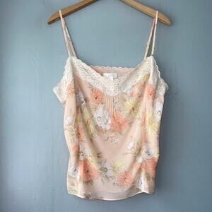 Loft Size 14 Peachy Pink Floral Chiffon Lace Trim Tank Cami Romantic Coquette